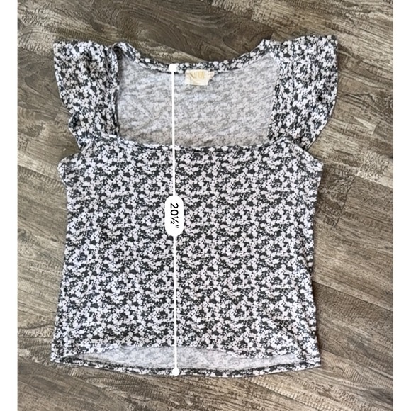 Nation LTD Eve Ruffle Tee Floral Square‎ Neck Flutter Sleeve Pima Cotton Size M - Picture 10 of 11